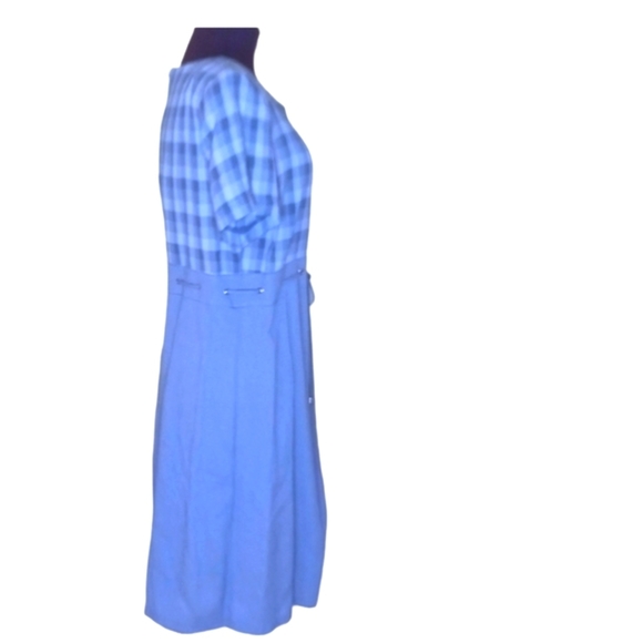 S.l Fashion dress vintage multi blue maxi with shoulder pads, size medium. - Picture 5 of 9